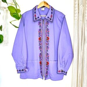 Vibrant Purple Embroidered Jean Jacket